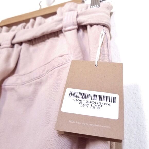 NWT Reformation Evie Straight Ankle Crop Belted Paper Bag Pants Rose Pink 26 - Picture 2 of 14
